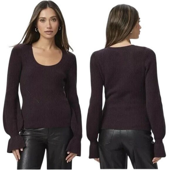 NWT PAIGE Virtue Ribbed Wool Blend Pullover Sweater Sz M Scoop Neck Flared Cuff - Picture 1 of 12